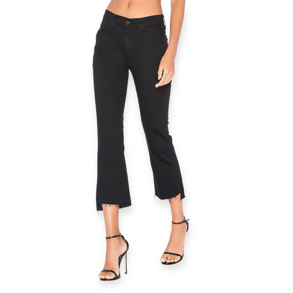 Mother Women Insider Cropped Step Fray Jeans Black Raw Hem Size 32